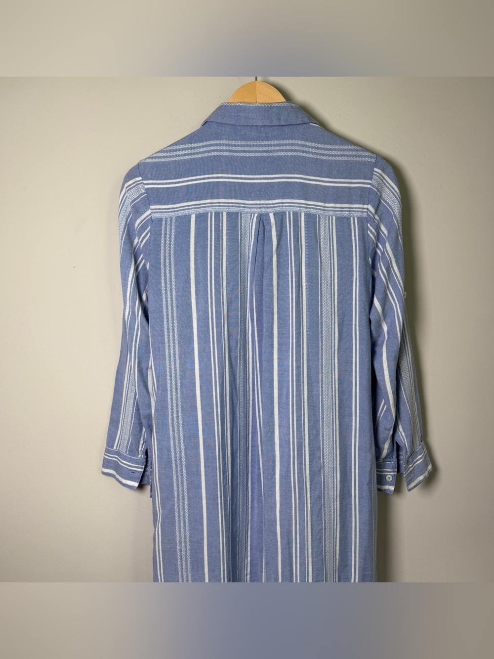 Tommy Bahama Striped Maxi Shirtdress Long Sleeve Roll Cuff Coastal Blue White XS - Picture 4 of 9